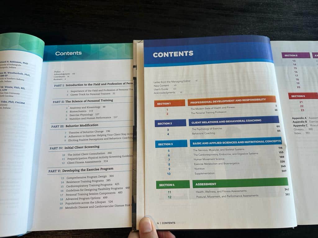 NASM vs ACSM - table of contents for NASM and ACSM textbooks - course layouts