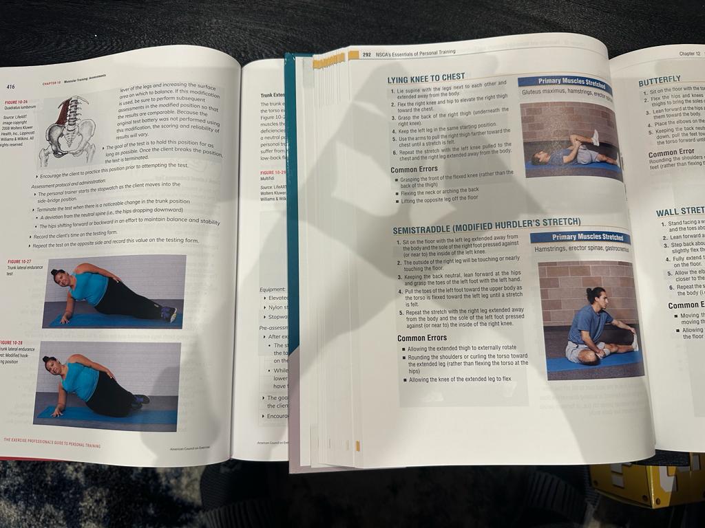 NSCA vs ACE CPTs - textbooks for ACE and NSCA open to stretches to improve mobility