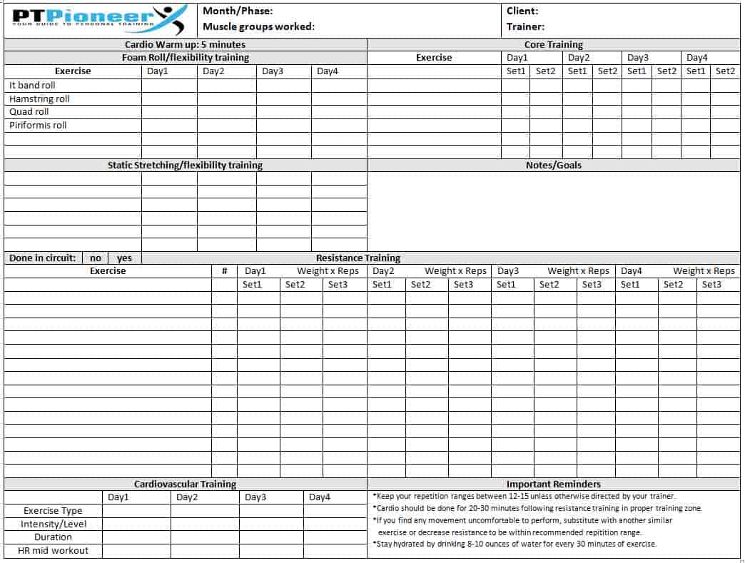 Workout Schedule Template Your