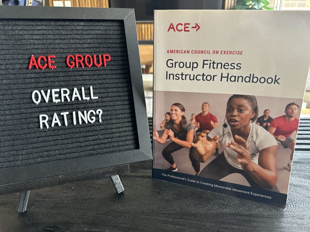 ace group exercise instructor review - overall rating of the ace group exam - ace textbook next to blackboard