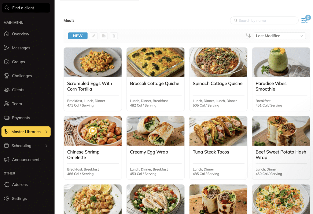 Trainerize nutrition library