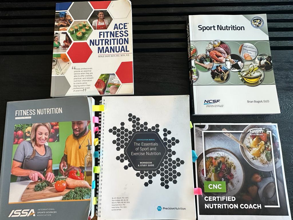 Best Nutrition Certifications- top nutrition certifications textbooks, ACE, NASM, NCSF, Precision Nutrition, ISSA