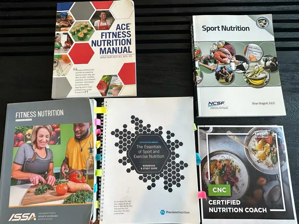 Best Nutrition Certifications- top nutrition certifications textbooks, ACE, NASM, NCSF, Precision Nutrition, ISSA