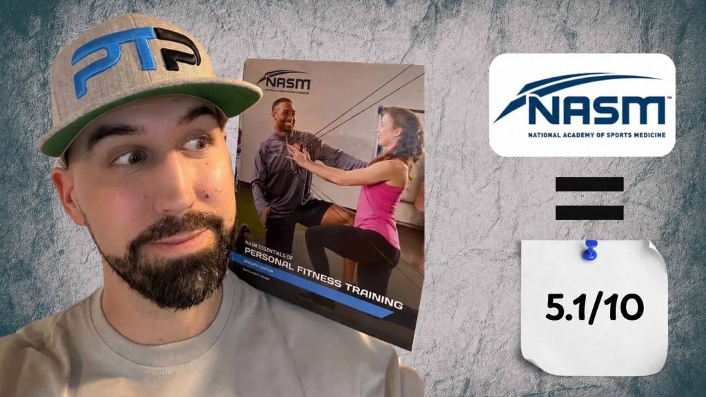 Cheapest Personal Trainer Certification Guide (Updated) 13 NASM featured image showing Tyler with the textbook and 5.1/10 rating