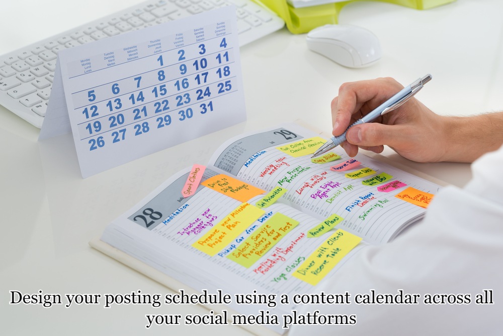 Design your posting schedule using a content calendar across all your social media platforms