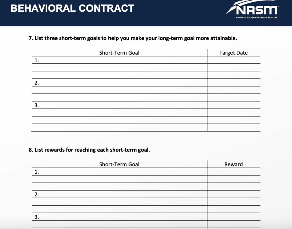 NASM CNC curriculum - behavior contract listening goals 