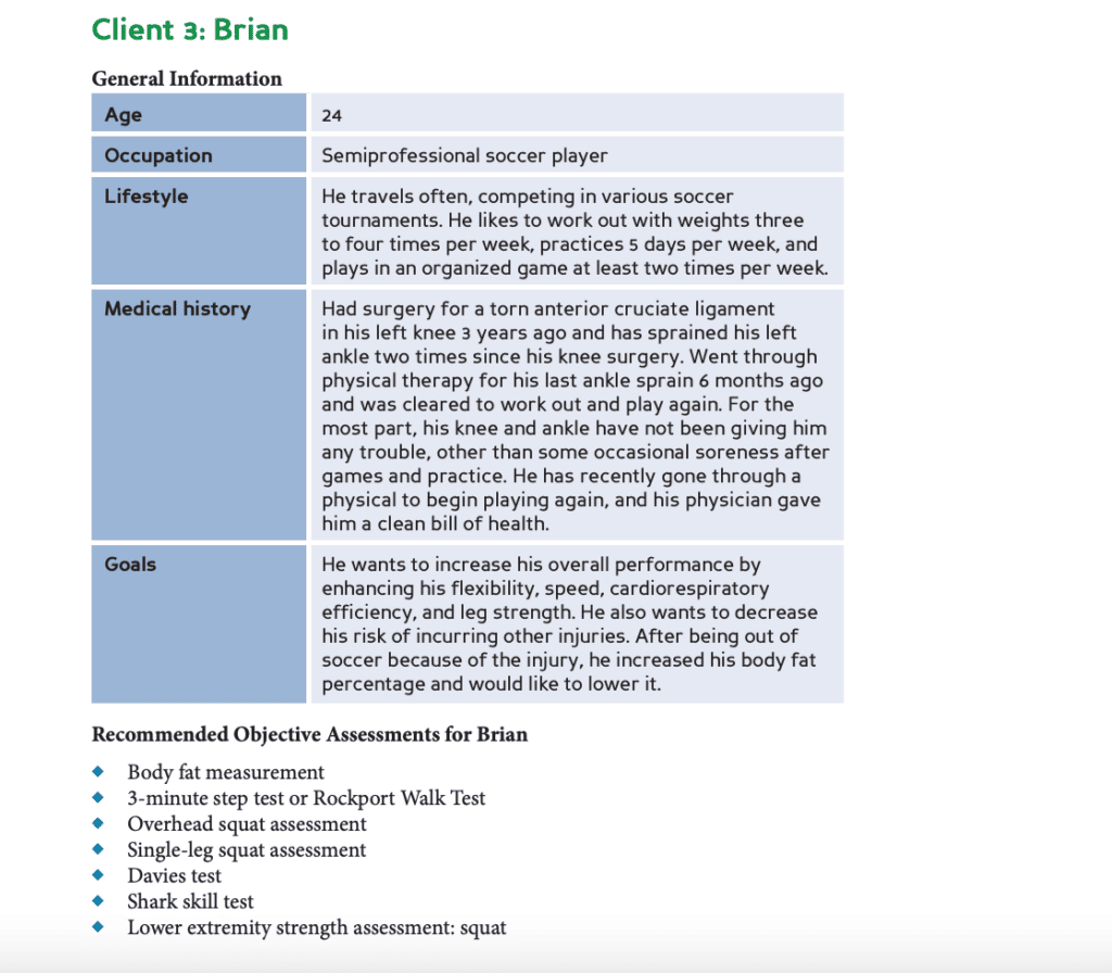 NASM CPT Review 2023 - example client profile