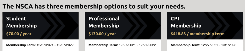 NSCA membership comes in three possible options