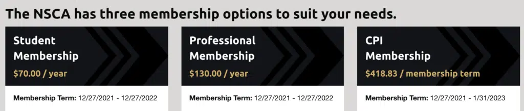 NSCA membership comes in three possible options