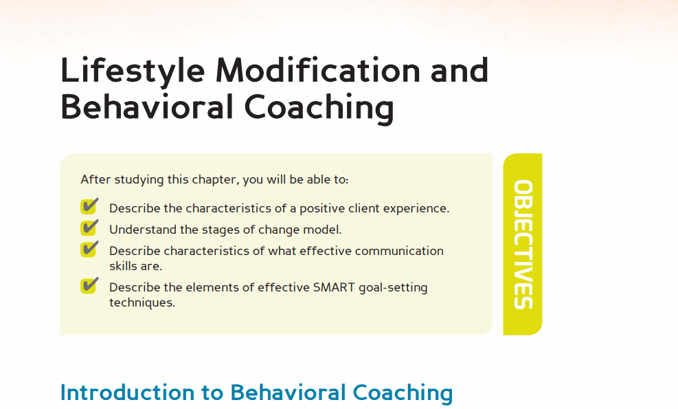 The topic can be found in Chapter 4: Behavioral Coaching of the NASM Personal Training Certification