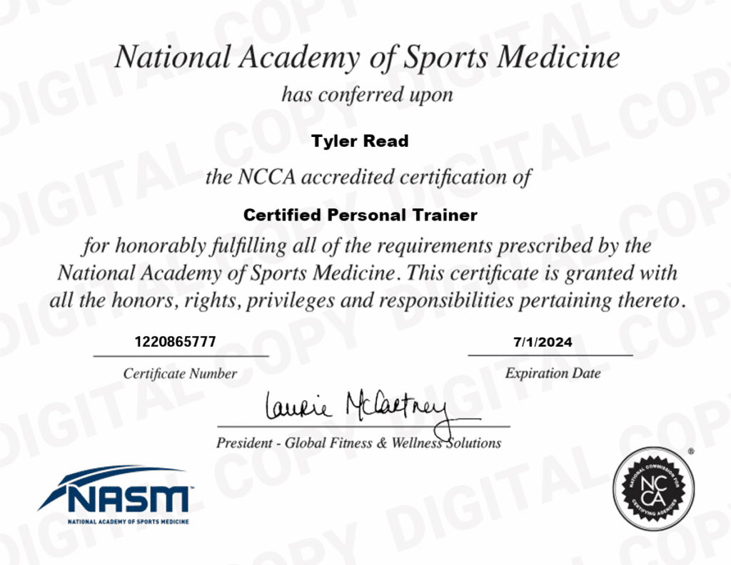 Tyler Read Valid NASM Certification