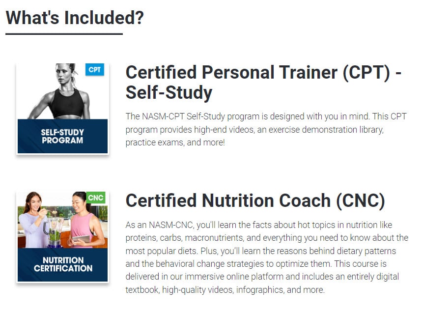 NASM online personal training certification and nutritionist combo