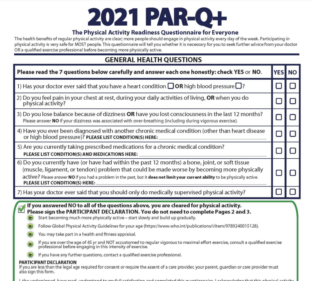 ISSA corrective exercise PARQ form