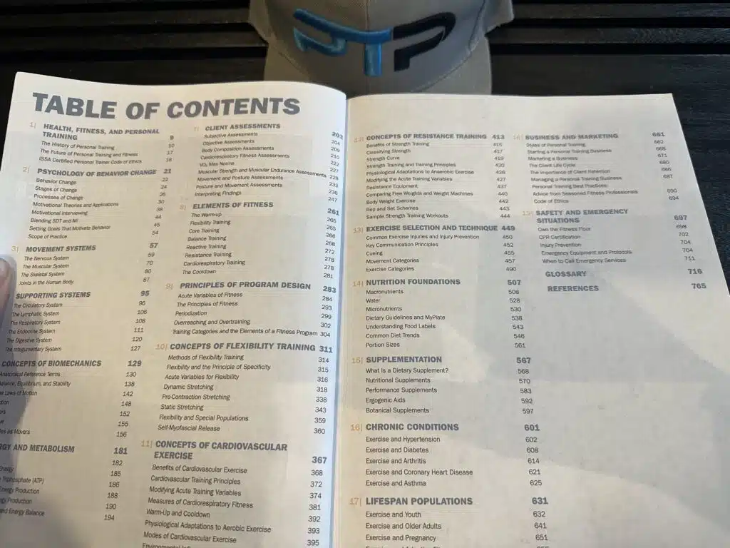 ISSA Training Certification Review 2023 - Is ISSA Worth It? 13 issa cpt certification course layout - ISSA textbook displaying table of contents