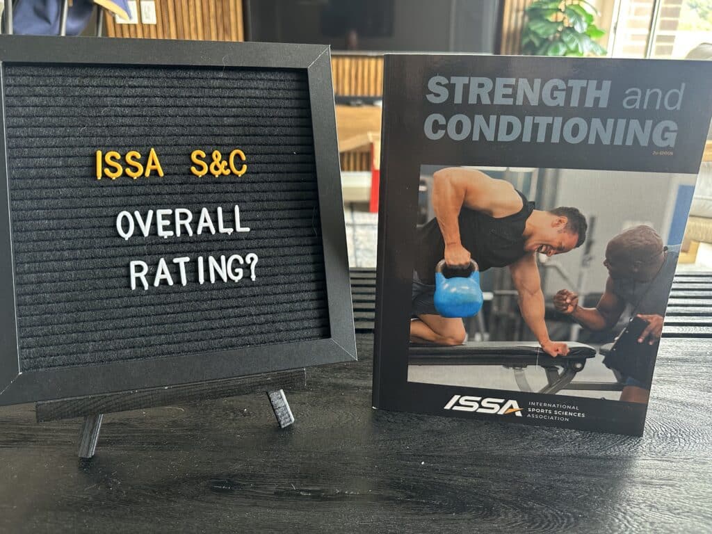 ISSA Strength and Conditioning overall rating - ISSA SSC textbook on table