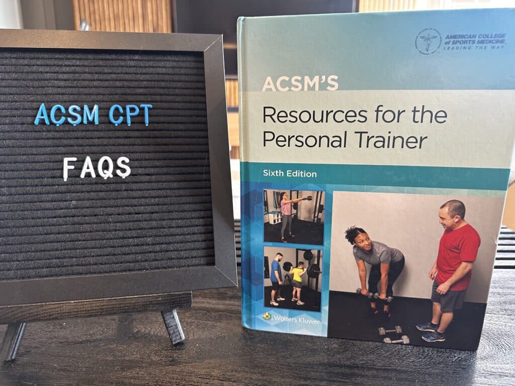 ACSM Certification Frequently Asked Questions (FAQs) - ACSM textbook on table with FAQs