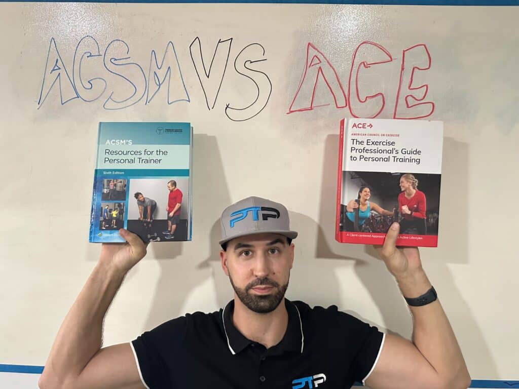 Pros and cons of ACE and ACSM - Tyler Read holds up the ACE and ACSM personal trainer textbooks