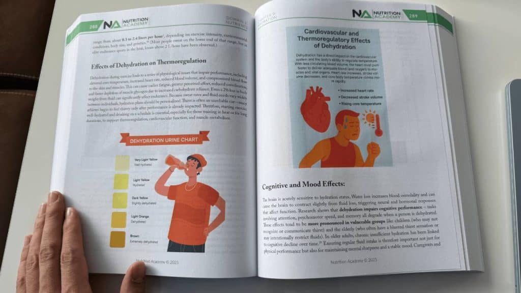 IPTA Certified Nutrition Specialist vs NASM Certified Nutrition Coach 14 Tyler Read opens IPTA CNS textbook to dehyration page